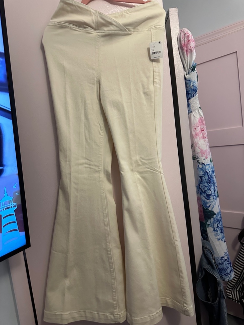 Free People Cream Flare Leg Pants